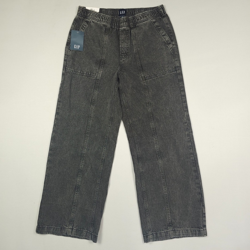 Gap Wide Leg Jeans Women Medium Black Grey Wash Denim Pull On Relaxed Fit